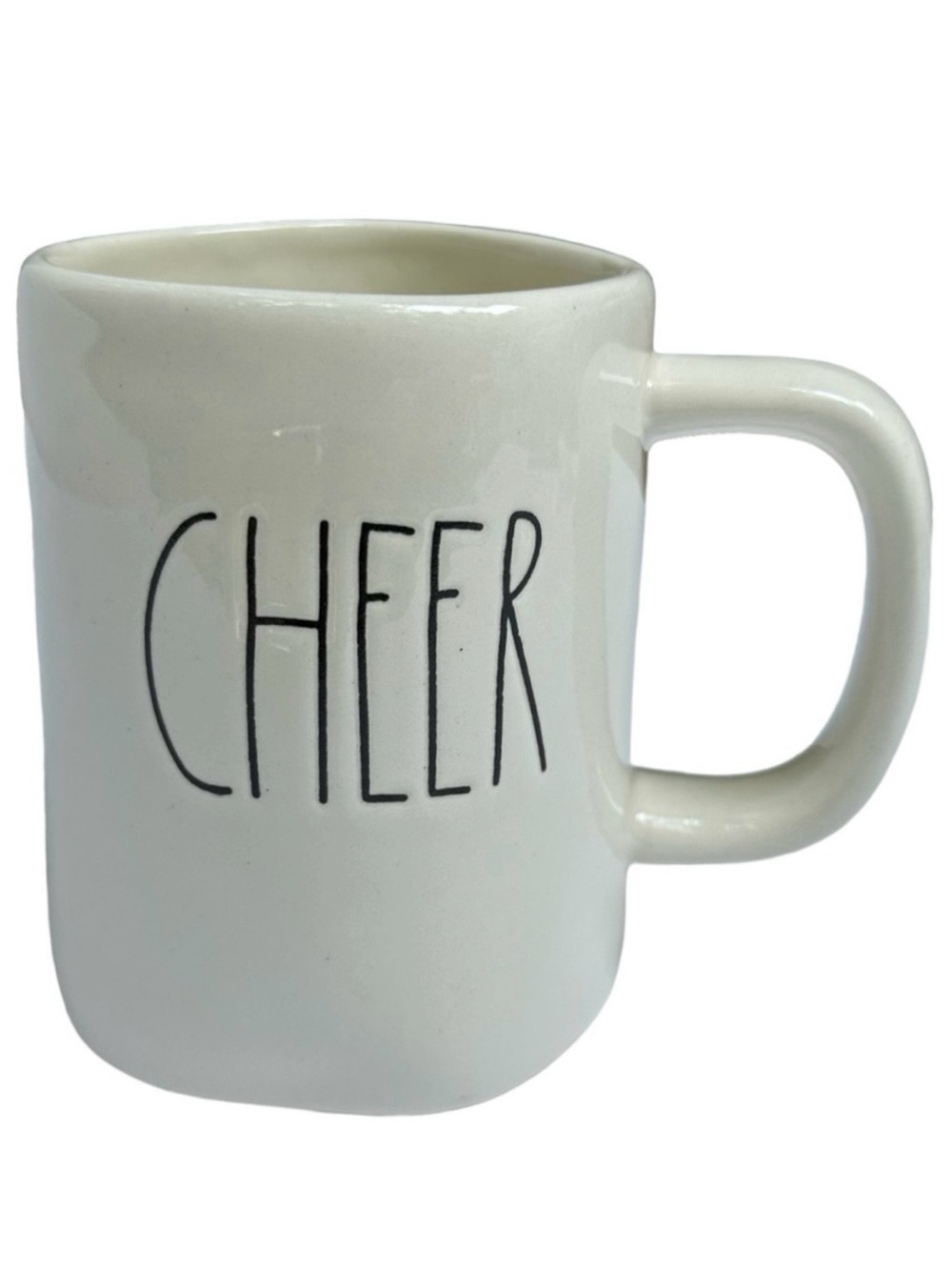 Rae Dunn CHEER Mug Coffee Tea White Black Large Letters Dimples NWT 2017 OG